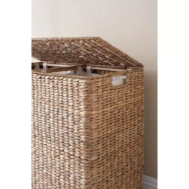 Panier à linge double surdimensionné en jonc de mer BirdRock Home avec doublures - Miel