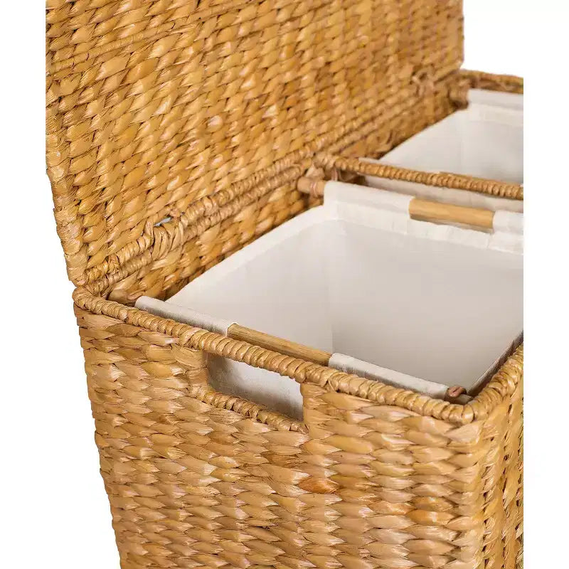 Panier à linge double surdimensionné en jonc de mer BirdRock Home avec doublures - Miel