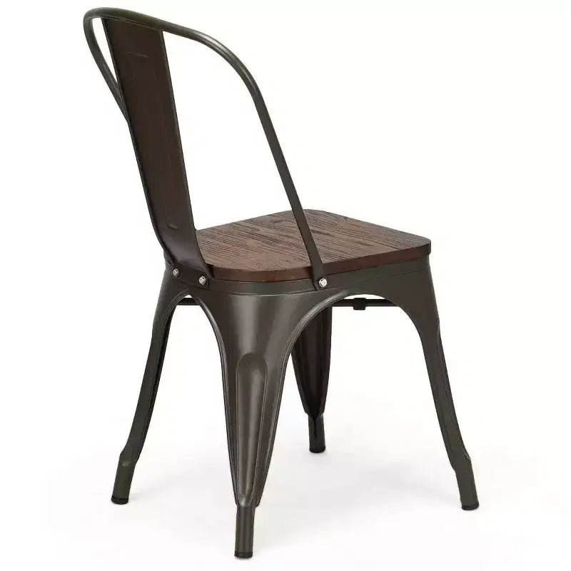 Costway Lot de 4 chaises de salle à manger en métal avec siège en bois empilables pour bistrot/café