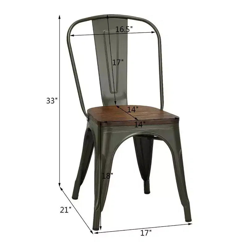 Costway Lot de 4 chaises de salle à manger en métal avec siège en bois empilables pour bistrot/café