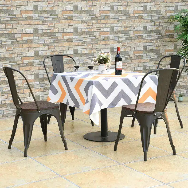 Costway Lot de 4 chaises de salle à manger en métal avec siège en bois empilables pour bistrot/café