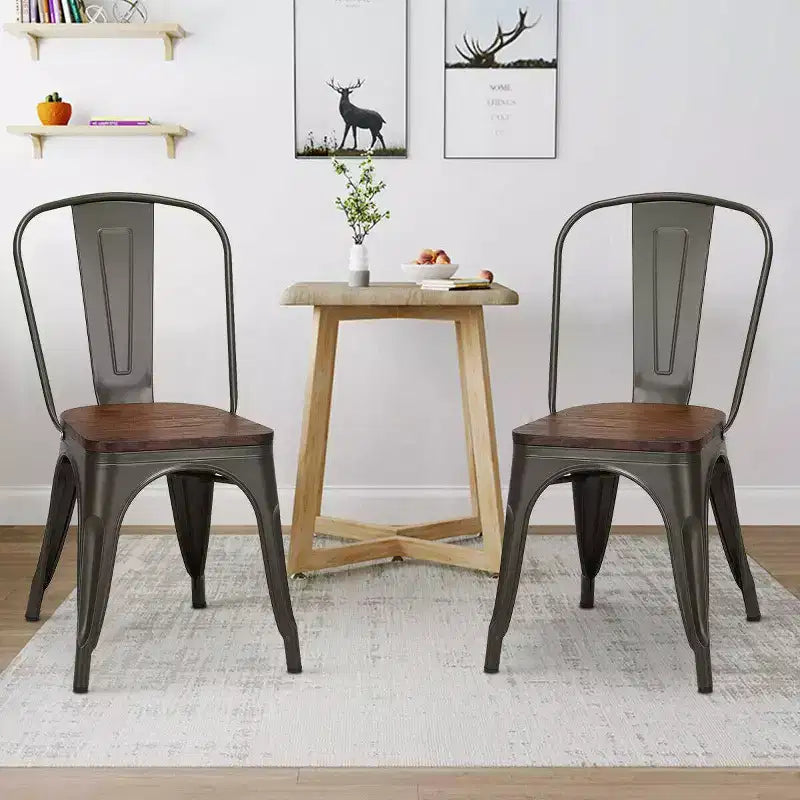 Costway Lot de 4 chaises de salle à manger en métal avec siège en bois empilables pour bistrot/café