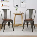 Costway Lot de 4 chaises de salle à manger en métal avec siège en bois empilables pour bistrot/café