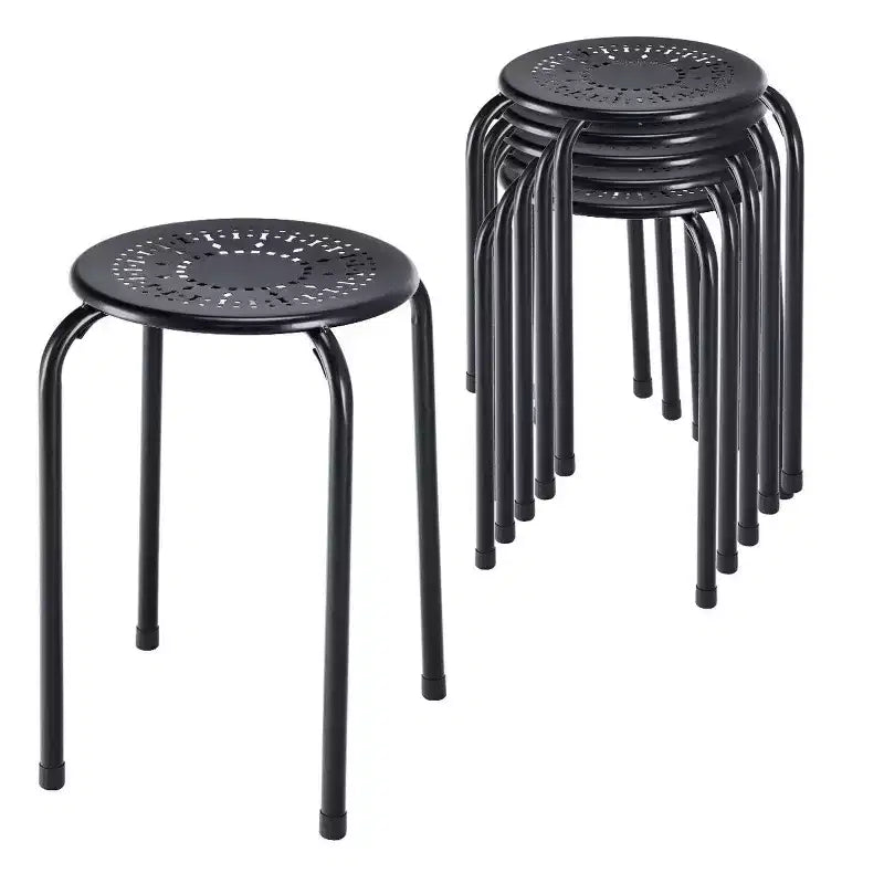 Costway Lot de 6 tabourets en métal empilables Daisy sans dossier rond pour cuisine, noir