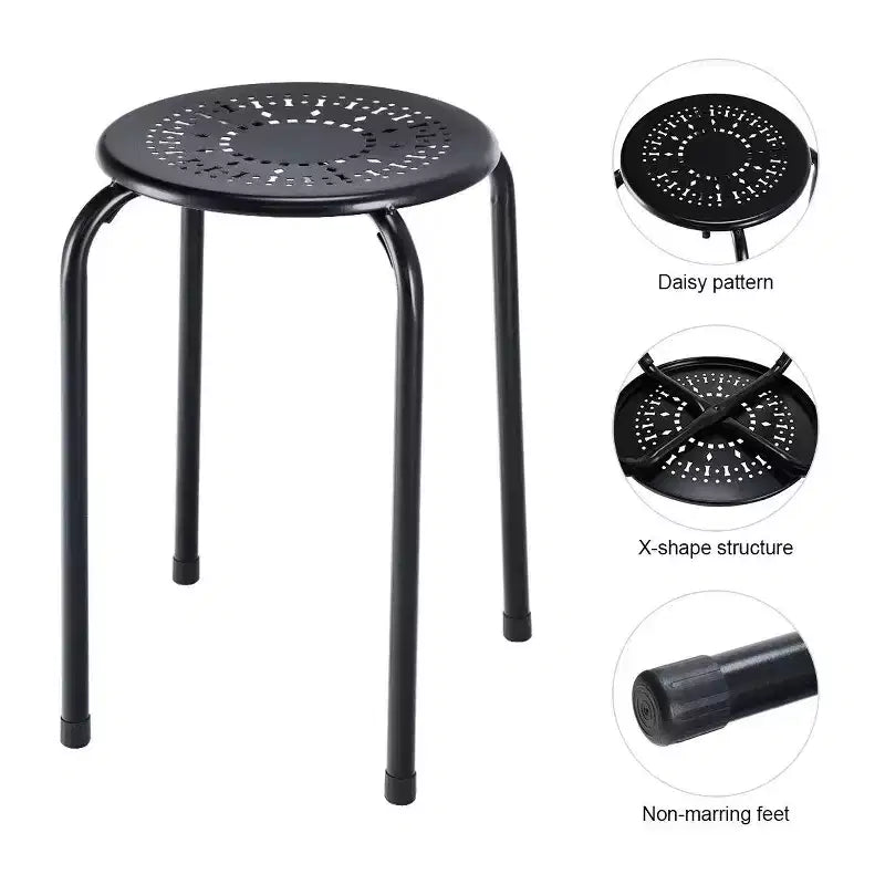 Costway Lot de 6 tabourets en métal empilables Daisy sans dossier rond pour cuisine, noir