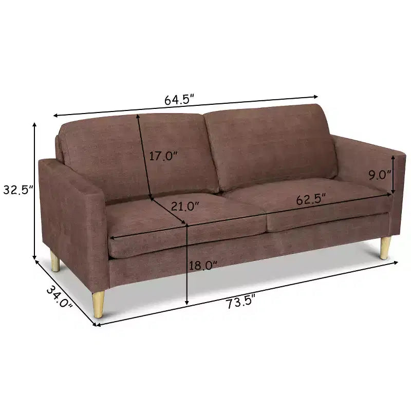 Costway Canapé moderne en tissu, causeuse rembourrée, lit de repos, 2 places, marron
