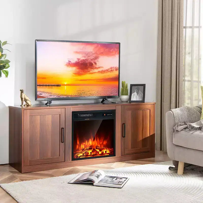 Meuble TV Costway 58" avec cheminée et console de divertissement, et foyer électrique de 18 po