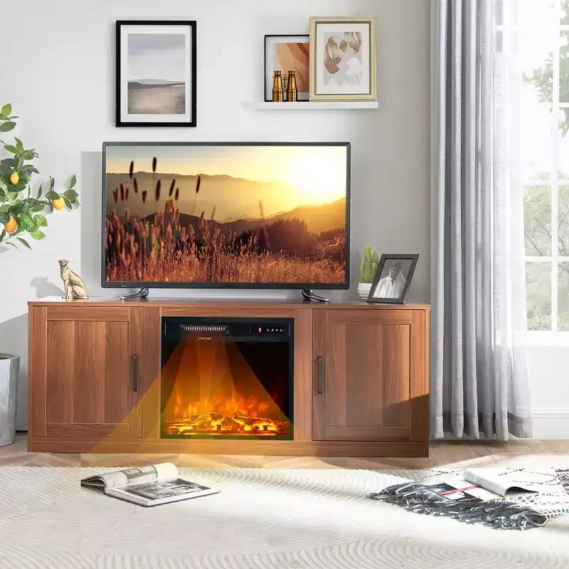 Meuble TV Costway 58" avec cheminée et console de divertissement, et foyer électrique de 18 po