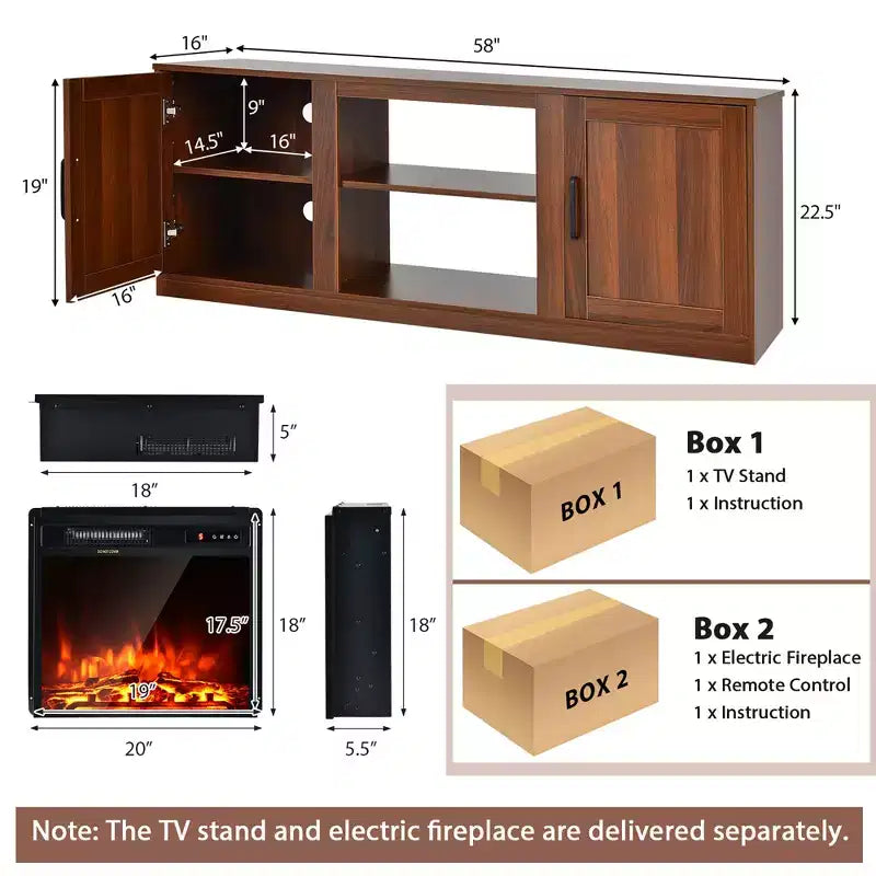 Meuble TV Costway 58" avec cheminée et console de divertissement, et foyer électrique de 18 po
