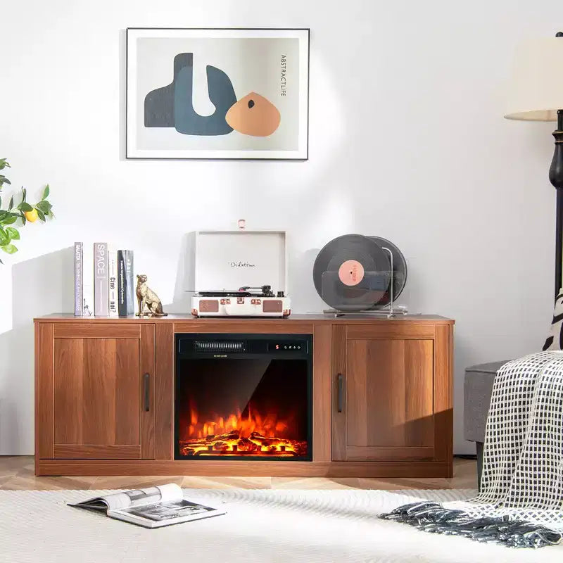 Meuble TV Costway 58" avec cheminée et console de divertissement, et foyer électrique de 18 po