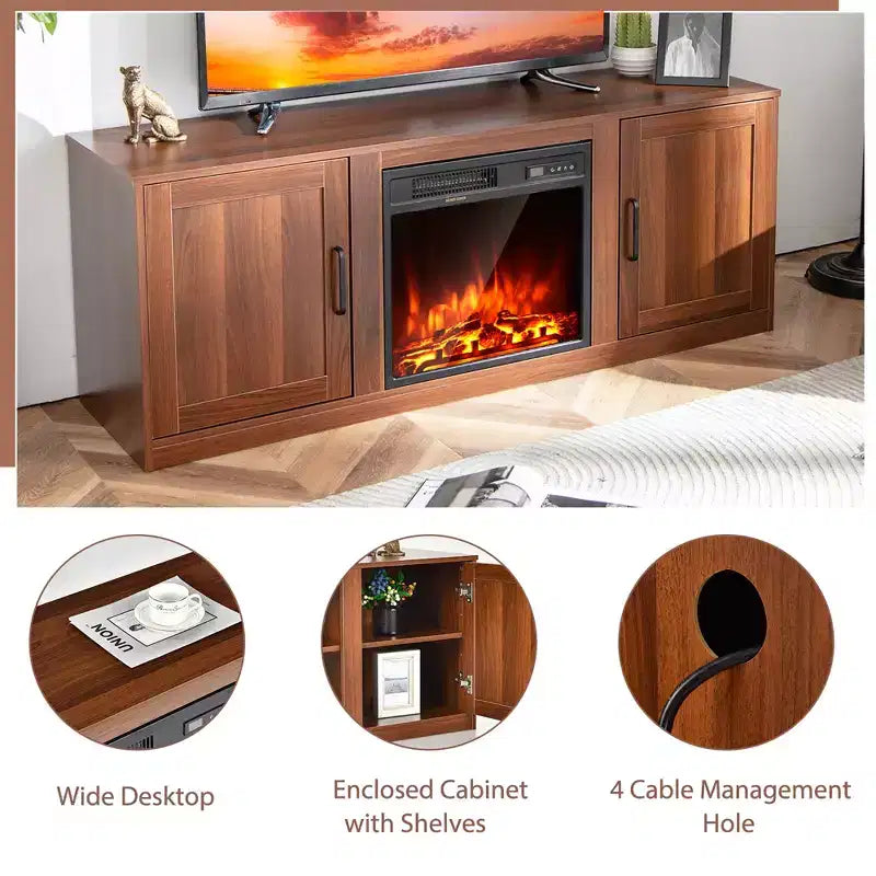 Meuble TV Costway 58" avec cheminée et console de divertissement, et foyer électrique de 18 po