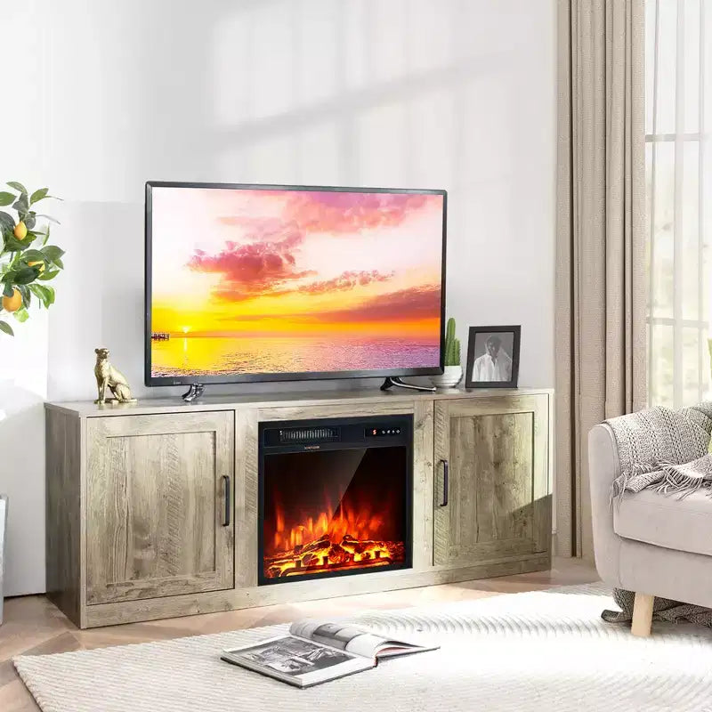 Meuble TV Costway 58" avec cheminée et console de divertissement, et foyer électrique de 18 po