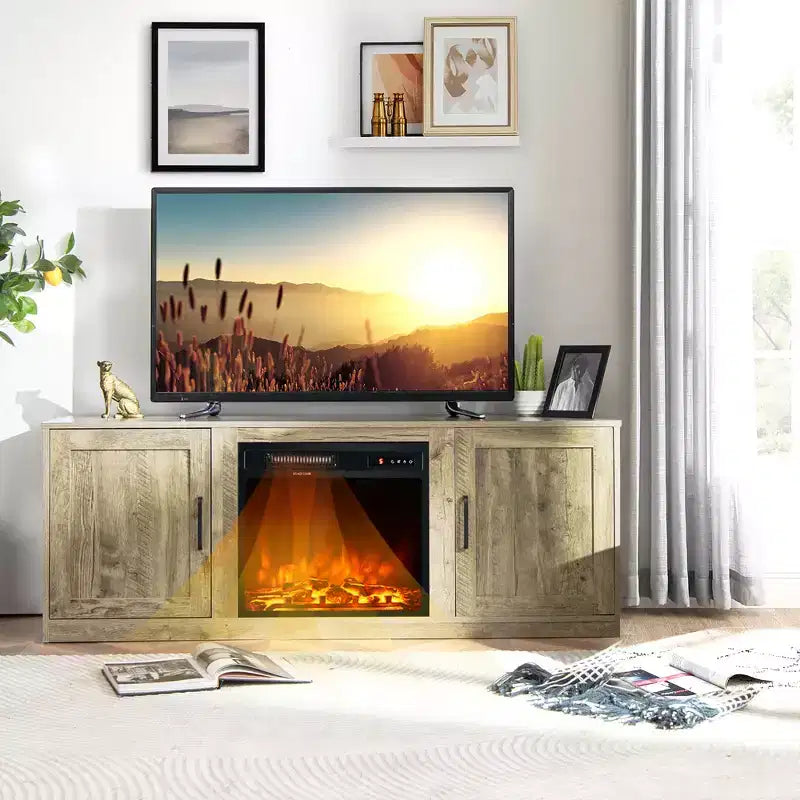 Meuble TV Costway 58" avec cheminée et console de divertissement, et foyer électrique de 18 po