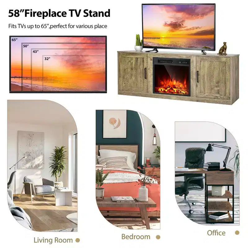 Meuble TV Costway 58" avec cheminée et console de divertissement, et foyer électrique de 18 po