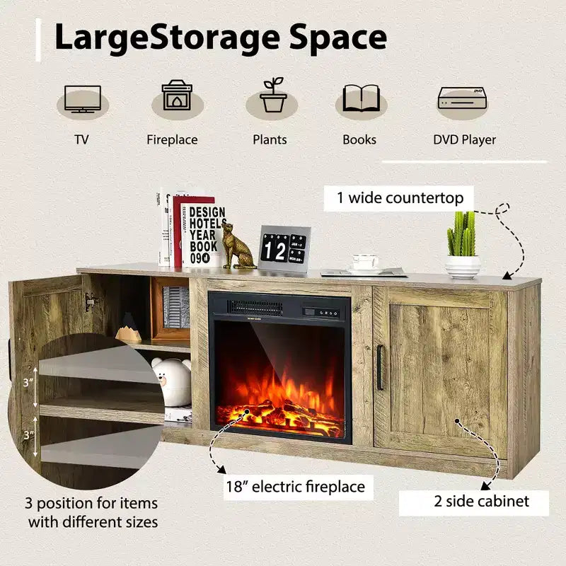 Meuble TV Costway 58" avec cheminée et console de divertissement, et foyer électrique de 18 po