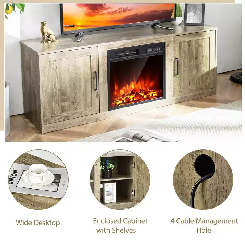 Meuble TV Costway 58" avec cheminée et console de divertissement, et foyer électrique de 18 po