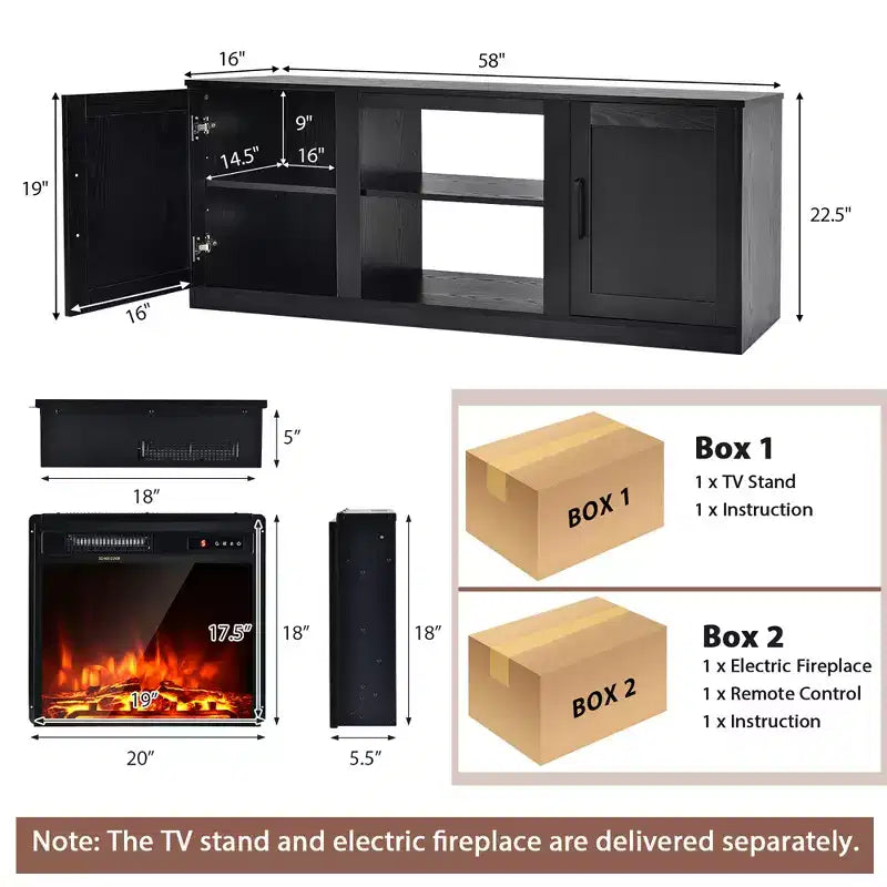 Meuble TV Costway 58" avec cheminée et console de divertissement, et foyer électrique de 18 po