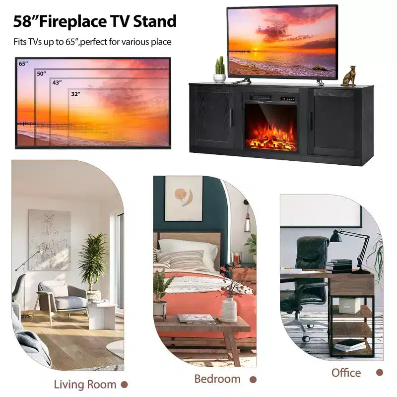 Meuble TV Costway 58" avec cheminée et console de divertissement, et foyer électrique de 18 po