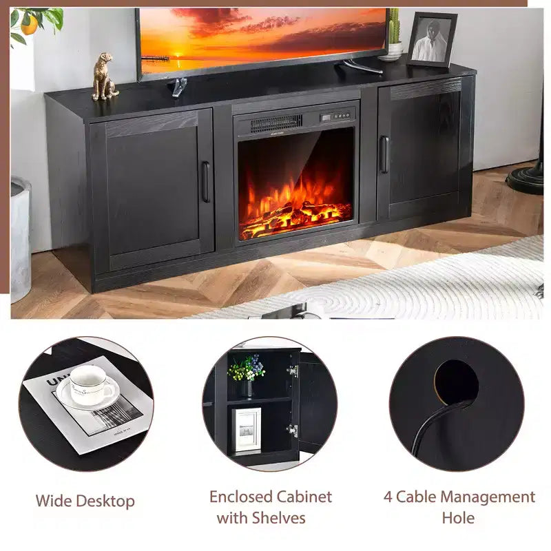 Meuble TV Costway 58" avec cheminée et console de divertissement, et foyer électrique de 18 po