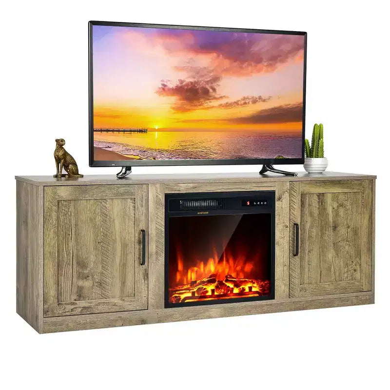 Meuble TV Costway 58" avec cheminée et console de divertissement, et foyer électrique de 18 po