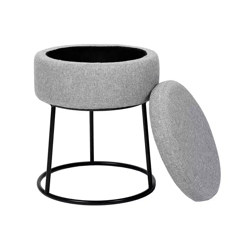 BirdRock Home Tabouret de Rangement en Lin Gris avec Base Noire - Pieds en Métal Noir