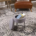 BirdRock Home Tabouret de Rangement en Lin Gris avec Base Noire - Pieds en Métal Noir