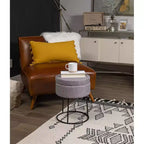 BirdRock Home Tabouret de Rangement en Lin Gris avec Base Noire - Pieds en Métal Noir