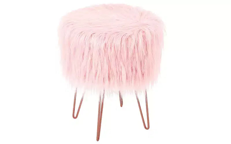 BirdRock Home Pouf Repose-Pieds en Fausse Fourrure avec Pieds Épingle à Cheveux - Rose