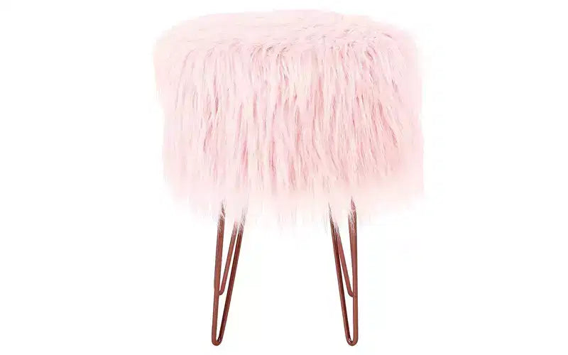 BirdRock Home Pouf Repose-Pieds en Fausse Fourrure avec Pieds Épingle à Cheveux - Rose