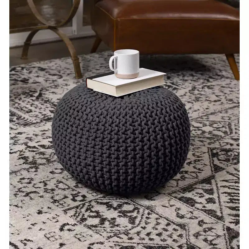 BirdRock Home Pouf Repose-Pied Rond Ottomane - Gris anthracite