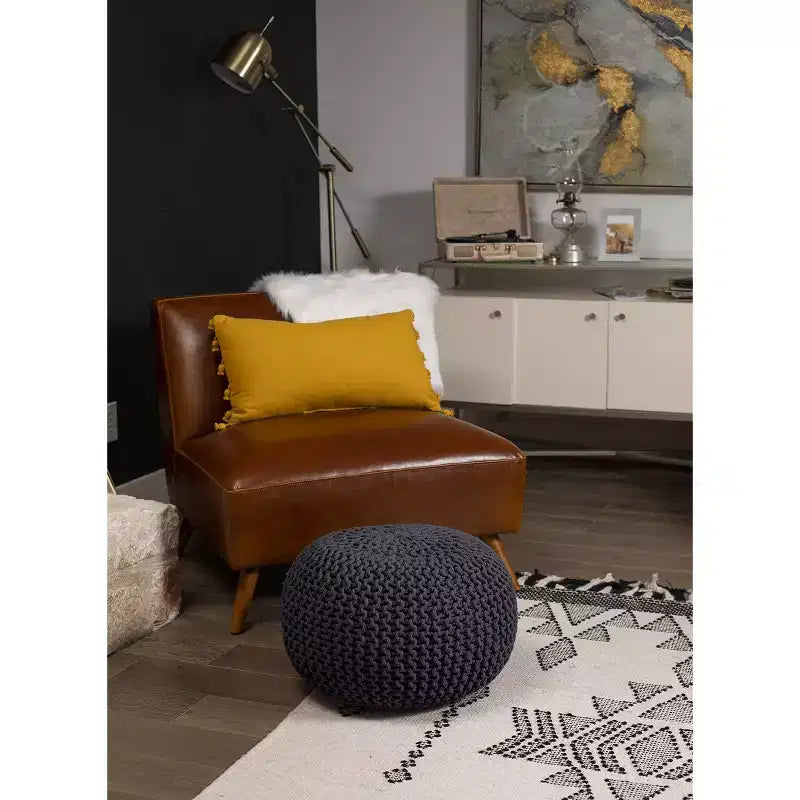 BirdRock Home Pouf Repose-Pied Rond Ottomane - Gris anthracite
