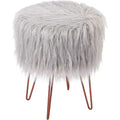 BirdRock Home Faux Fur Foot Stool Ottoman with Hair Pin Legs - Silver