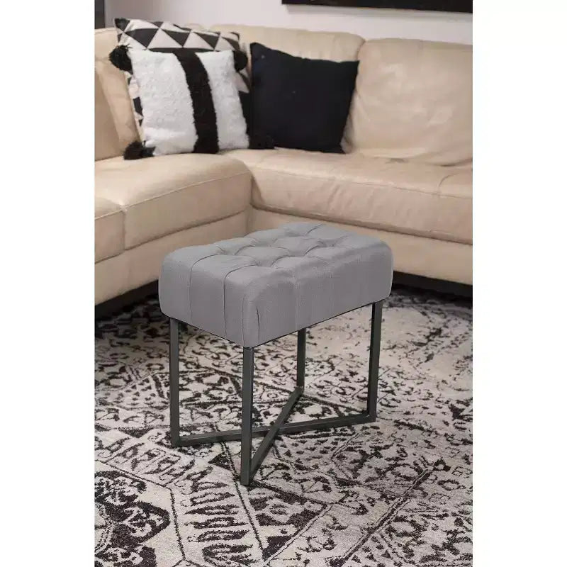 BirdRock Home Pouf ottoman rectangulaire touffeté gris avec pieds noirs