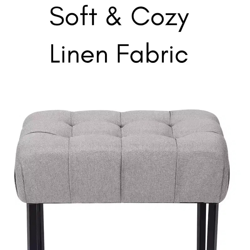 BirdRock Home Pouf ottoman rectangulaire touffeté gris avec pieds noirs