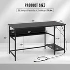 Costway Bureau d'ordinateur 55" avec station de charge, bureau PC à domicile avec 4 prises de courant