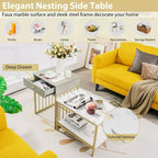 Costway Lot de 2 Tables Basses Gigognes avec Tiroir et Étagère, Table d'Appoint Moderne pour Canapé, Cadre en Acier