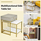 Costway Lot de 2 Tables Basses Gigognes avec Tiroir et Étagère, Table d'Appoint Moderne pour Canapé, Cadre en Acier