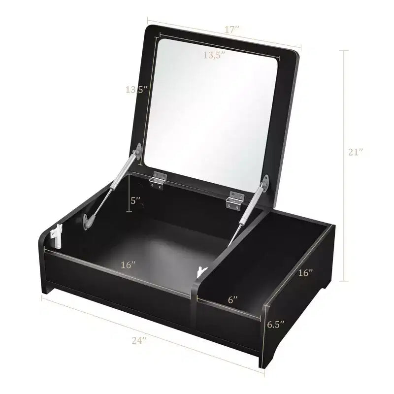Coiffeuse 2-en-1 Costway avec miroir rabattable, boîte de rangement, maquillage, ordinateur portable, noire