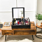 Coiffeuse 2-en-1 Costway avec miroir rabattable, boîte de rangement, maquillage, ordinateur portable, noire