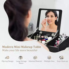 Coiffeuse 2-en-1 Costway avec miroir rabattable, boîte de rangement, maquillage, ordinateur portable, noire