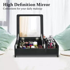 Coiffeuse 2-en-1 Costway avec miroir rabattable, boîte de rangement, maquillage, ordinateur portable, noire