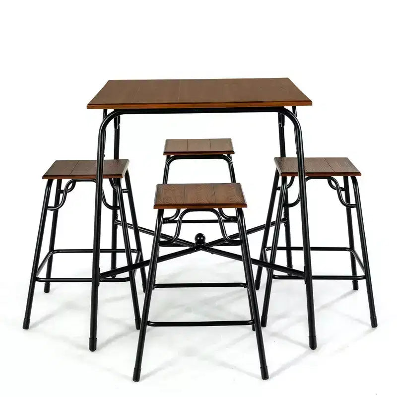 Ensemble de table de bar 5 pièces Costway avec 4 tabourets, hauteur comptoir, marron rustique
