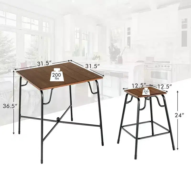 Ensemble de table de bar 5 pièces Costway avec 4 tabourets, hauteur comptoir, marron rustique