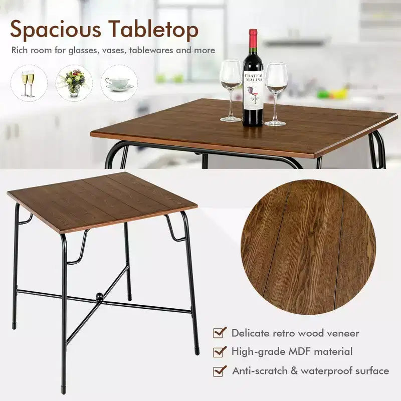 Ensemble de table de bar 5 pièces Costway avec 4 tabourets, hauteur comptoir, marron rustique