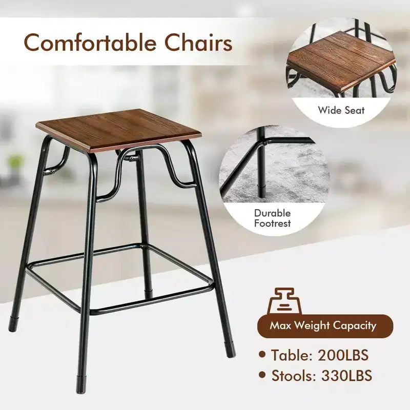Ensemble de table de bar 5 pièces Costway avec 4 tabourets, hauteur comptoir, marron rustique