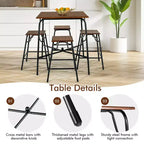 Ensemble de table de bar 5 pièces Costway avec 4 tabourets, hauteur comptoir, marron rustique
