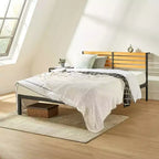 Lit plateforme en métal Kasi de Best Price Mattress avec étagère et tête de lit à panneaux, noir