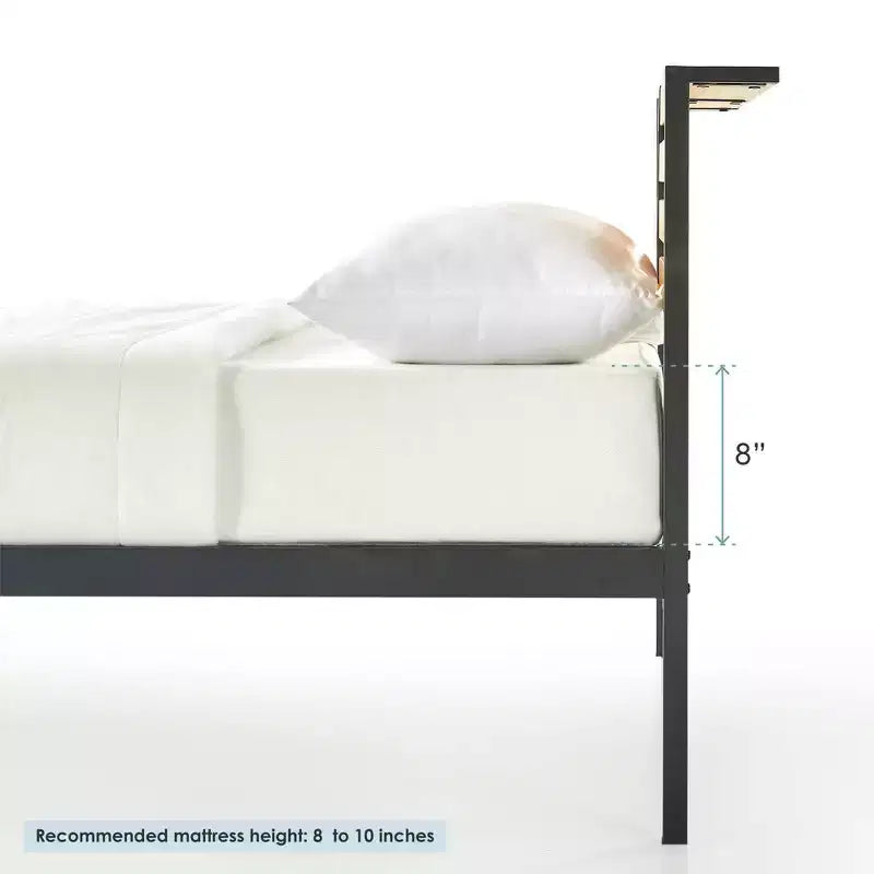 Lit plateforme en métal Kasi de Best Price Mattress avec étagère et tête de lit à panneaux, noir