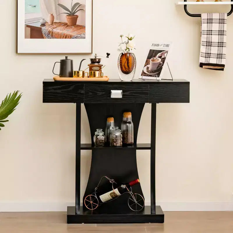 Costway Table console en T pour canapé avec tiroirs, étagères et double dispositif anti-basculement, table d'appoint moderne pour entrée