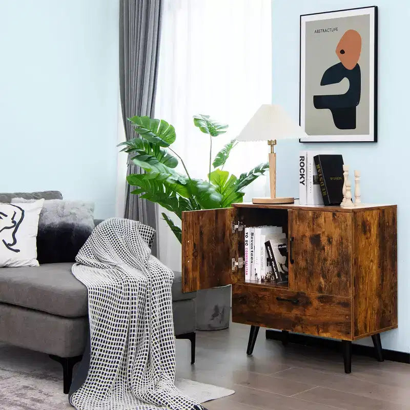 Costway Armoire de rangement Mid-Century Buffet Accent Desserte Entrée Cuisine Blanc/Marron